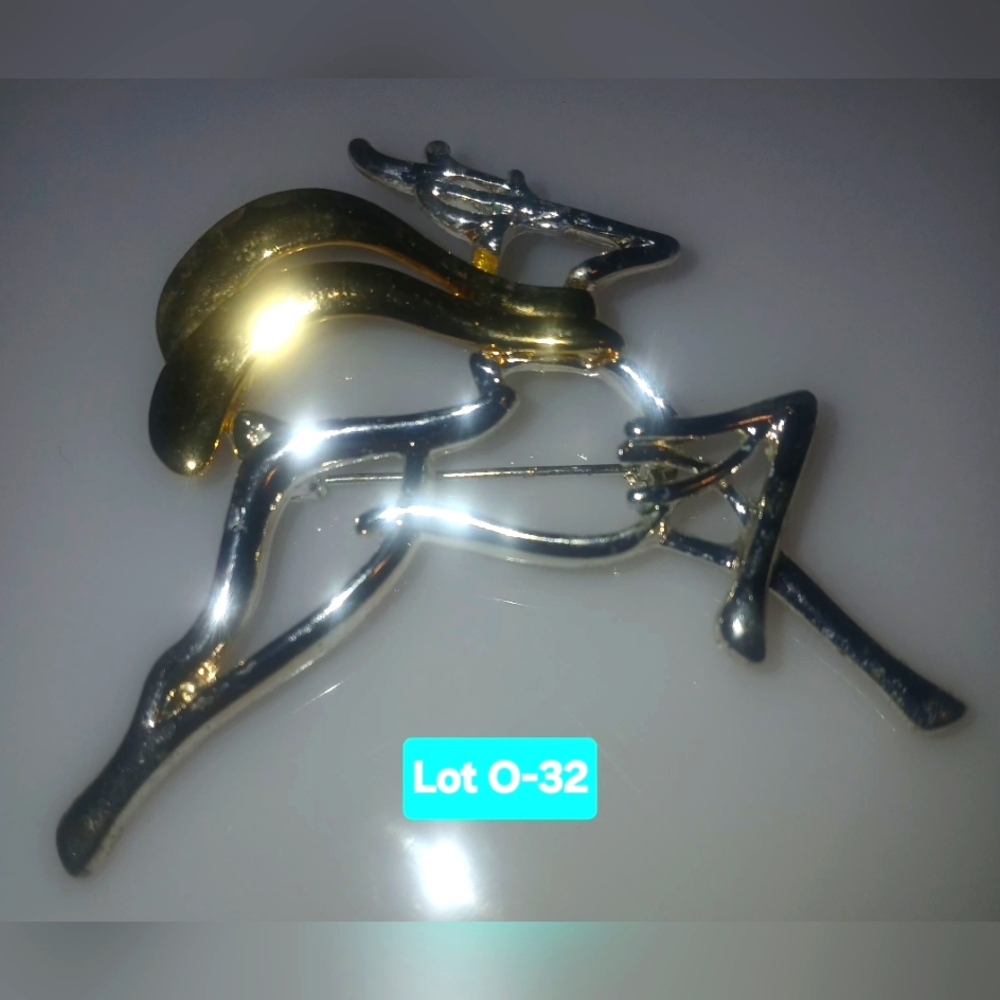 Gold and Silver Toned Reindeer Brooch